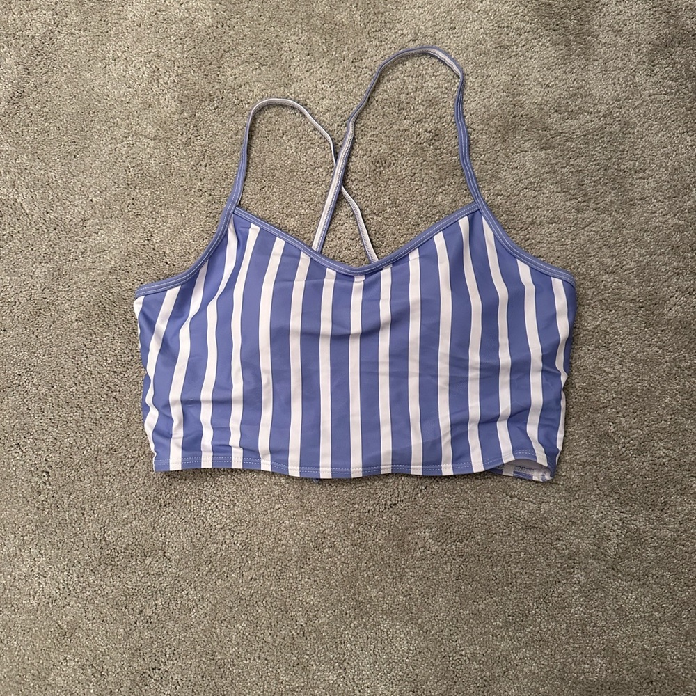 New without tags blue and white striped swim top. Size 8.